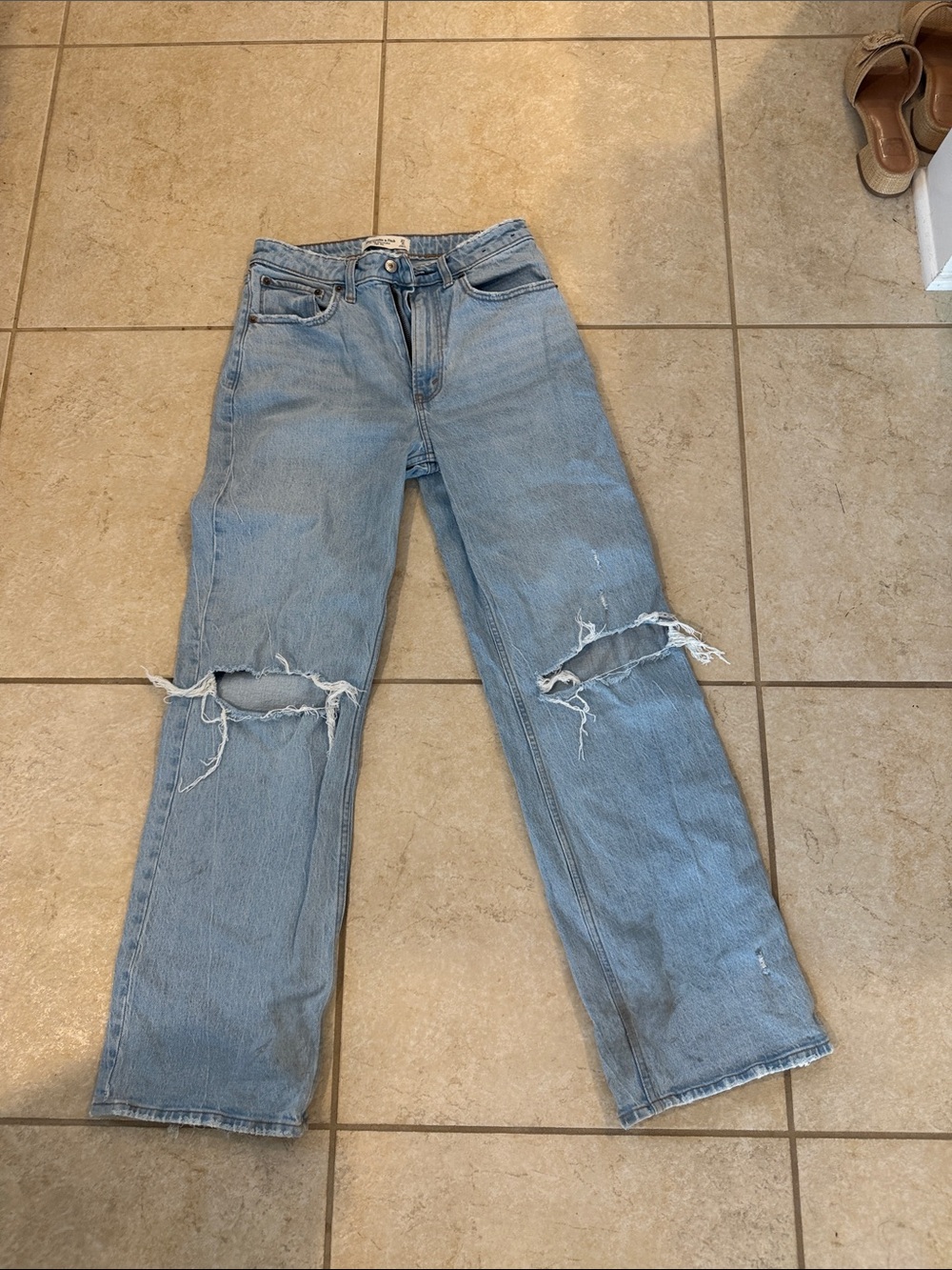 Abercrombie & Fitch Light Blue Distressed Straight-Leg Jeans